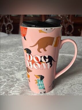 Dachshund themed Dog Mom Pink Travel Mug